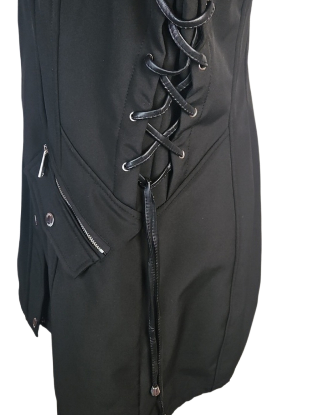 Guess Black Jacket Corset Side Ties Fleece Lined Fall Winter Coat Women's XL - Picture 4 of 10